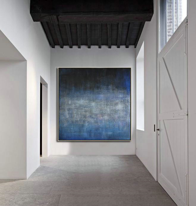 Abstract Painting Extra Large Canvas Art,Oversized Contemporary Painting,Hand Painted Abstract Art,Dark Blue,Black,Grey.etc